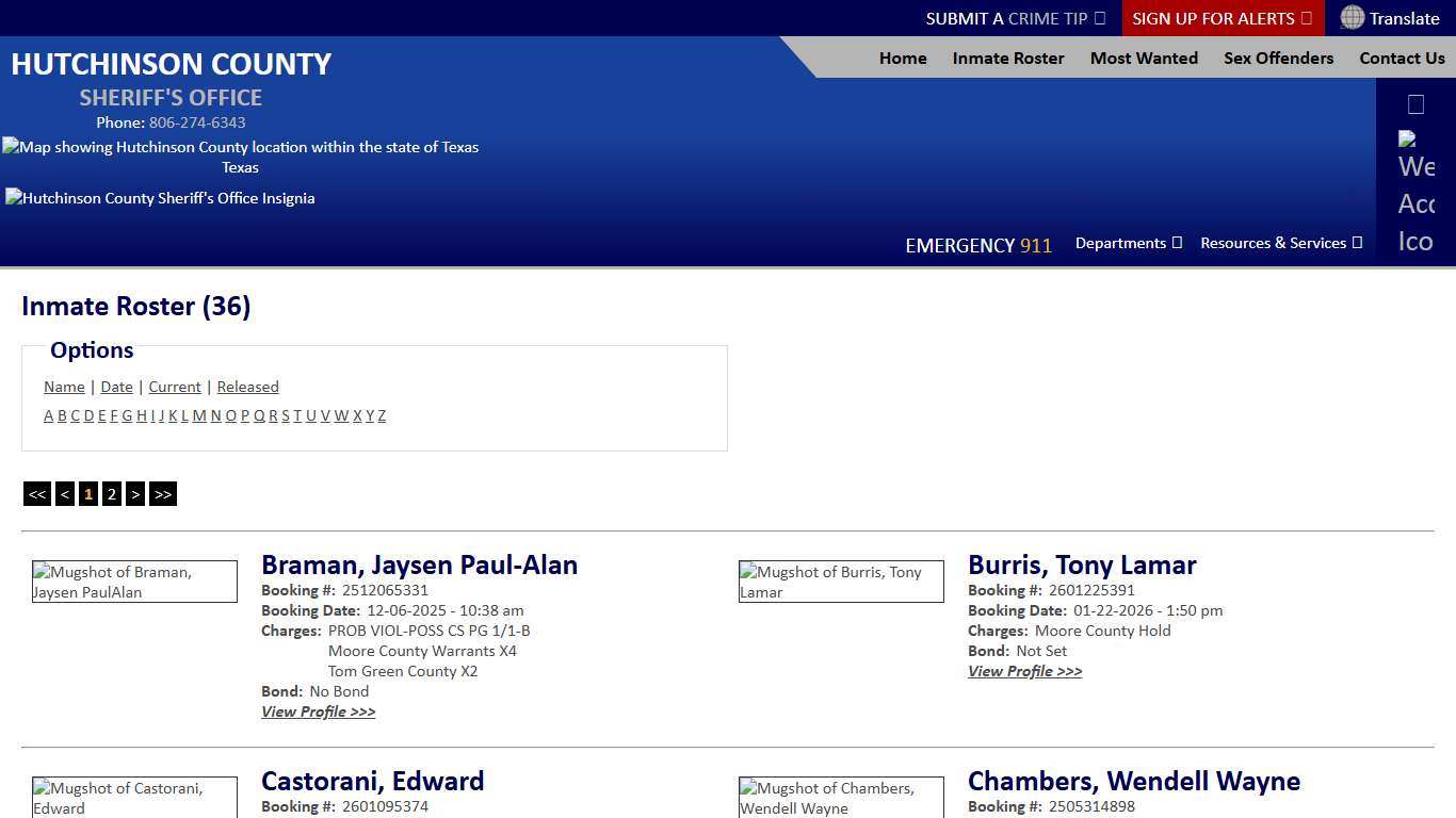 Inmate Roster - Current Inmates - Hutchinson County Sheriff TX